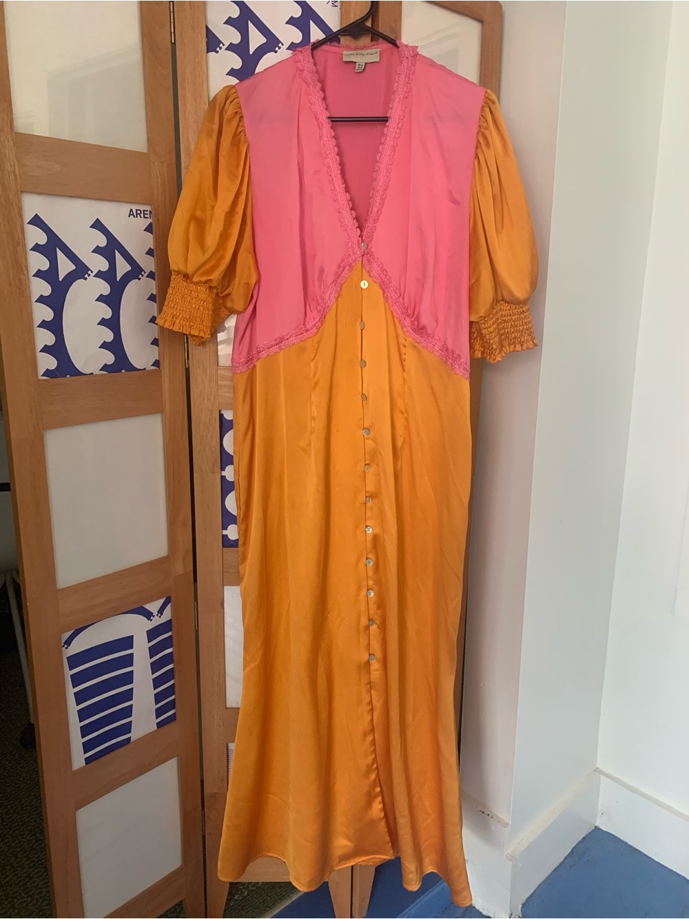 Never Fully Dressed Pink and Orange Button-Front Maxi Dress
